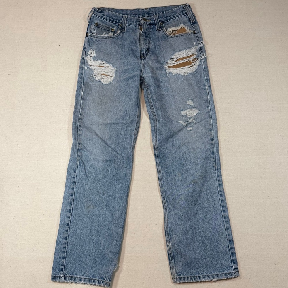 Carhartt B460 DPS Relaxed Fit Distressed Light Wash Denim Jeans 30x28.5 Grunge